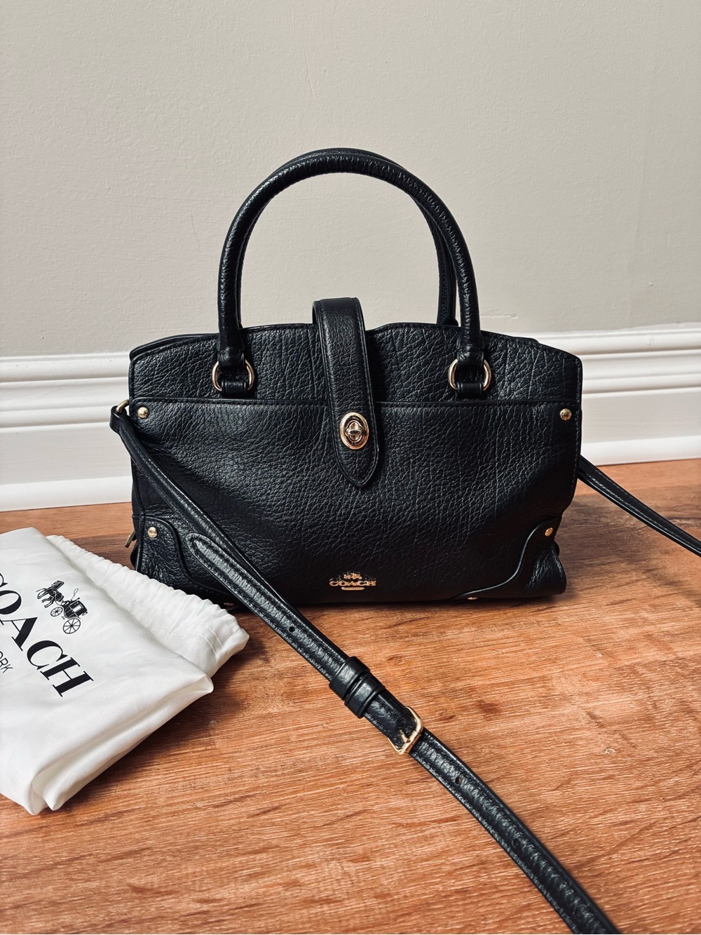 Coach Black Leather Satchel with Gold Hardware